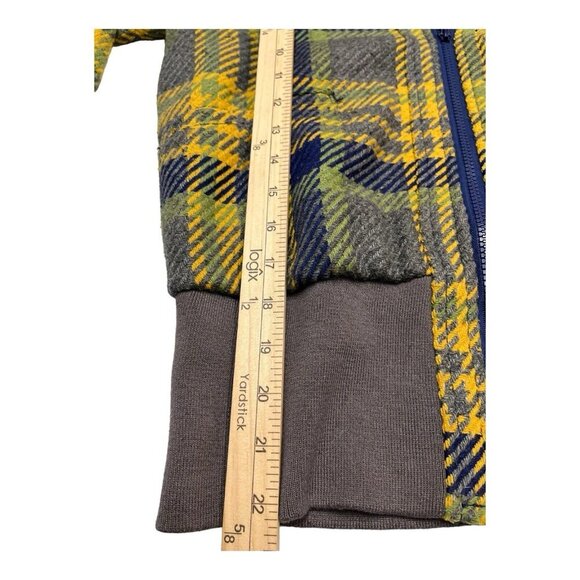 Tulle Jacket Womens XL Yellow Plaid Zip Up Gray Ribbed Trim Fold Collar Gorpcore - Picture 3 of 10